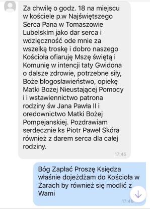 Cud Uzdrowienia za wstawiennictwem księdza Piotra Skóry usuniętego z parafi w Trzeszczanach. Po jego modlitwach w kościele w Tomaszowie Lubelskim ozdrowiał śmiertelnie chory mężczyzna w Województwie Lubuskim